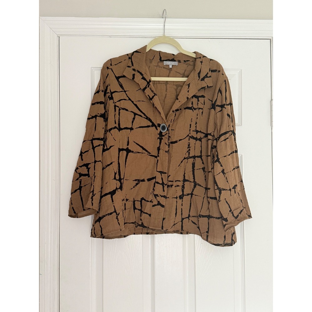 Habitat Brown & Black Abstract Grid Button Down Blouse Large Artsy Casual